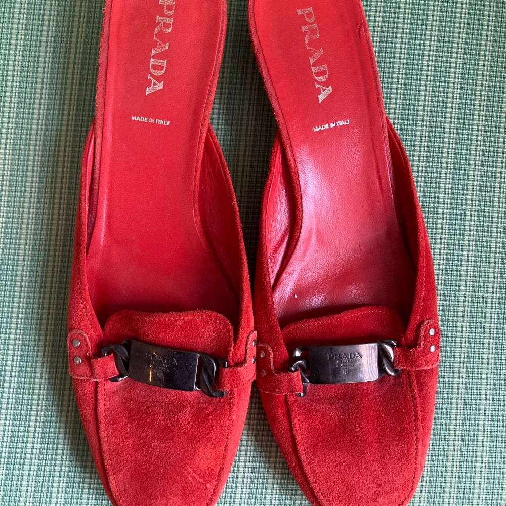 Vintage Orange Prada Suede Mules sz. 8.5